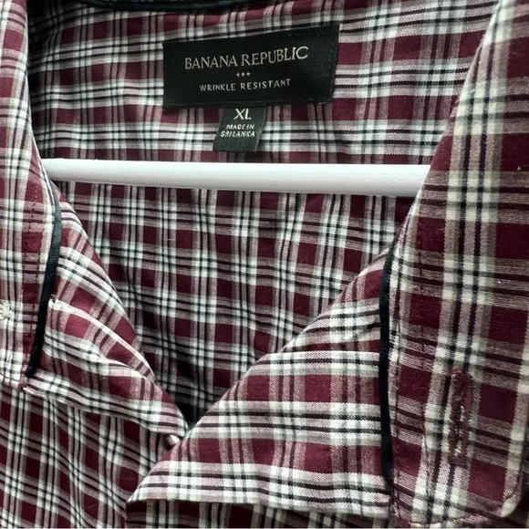 Banana Republic Mens Maroon Button Down Wrinkle Resistant Xl Striped Long Sleeve - Picture 6 of 6